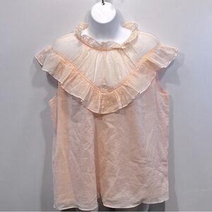 Ryegrass Top Peach Bisque Large Mock High Ruffle Neck Cotton Romantic Boho New